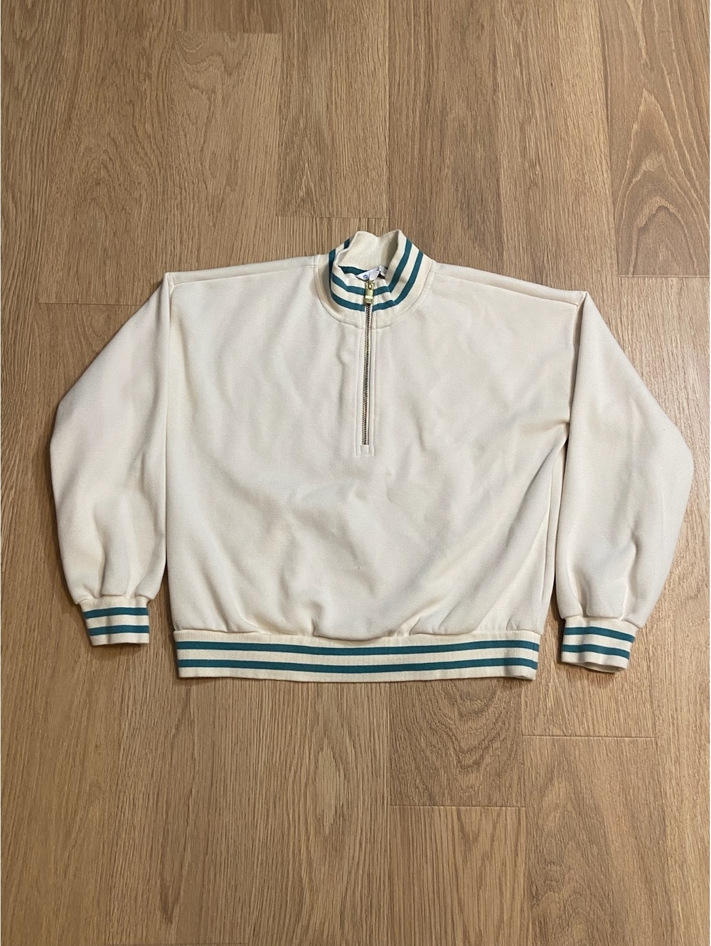 Southern Tide Cream Half-Zip Pullover Sweatshirt with Striped Ribbed Trim Small